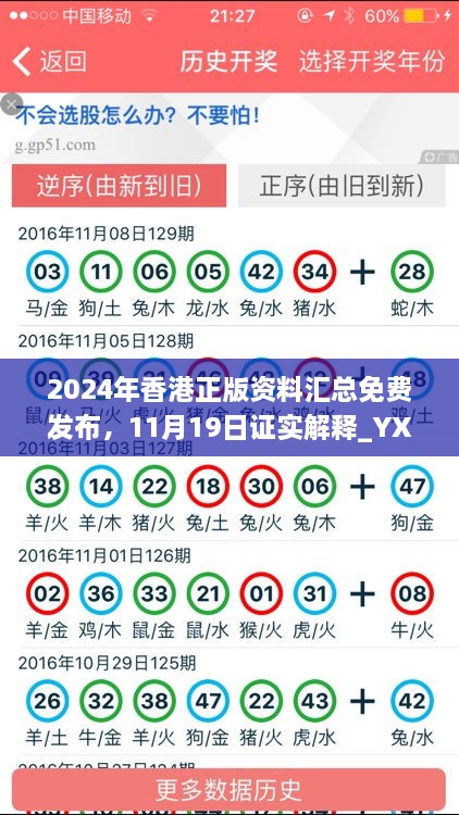 2024年香港正版資料匯總免費發(fā)布，11月19日證實解釋_YXG4.63.33原創(chuàng)版