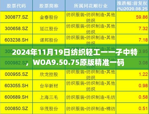 2024年11月19日紡織輕工一一孑中特，WOA9.50.75原版精準(zhǔn)一碼