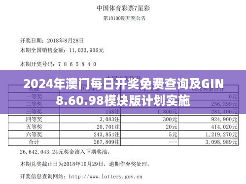 2024年澳門每日開獎免費查詢及GIN8.60.98模塊版計劃實施