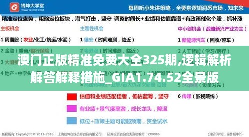 澳門正版精準(zhǔn)免費大全325期,邏輯解析解答解釋措施_GIA1.74.52全景版