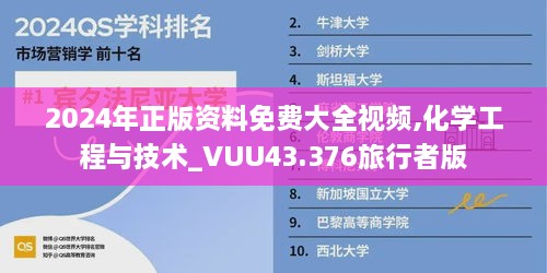 2024年正版資料免費(fèi)大全視頻,化學(xué)工程與技術(shù)_VUU43.376旅行者版