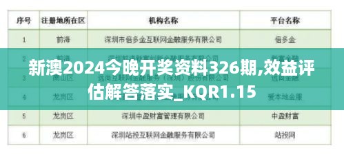 新澳2024今晚開獎資料326期,效益評估解答落實_KQR1.15