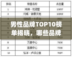 男性品牌TOP10榜單揭曉，哪些品牌獨(dú)占鰲頭？