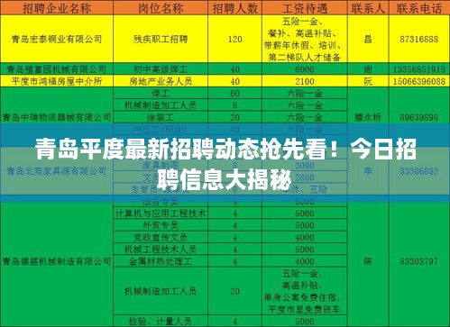 青島平度最新招聘動態(tài)搶先看！今日招聘信息大揭秘