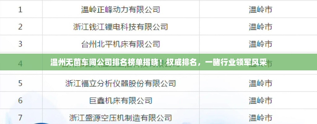 溫州無菌車間公司排名榜單揭曉！權(quán)威排名，一睹行業(yè)領(lǐng)軍風(fēng)采