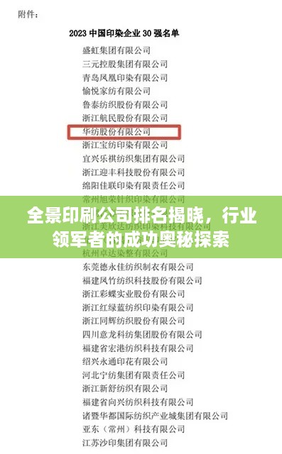 全景印刷公司排名揭曉，行業(yè)領(lǐng)軍者的成功奧秘探索